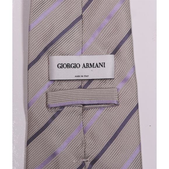 Giorgio Armani Tie Silver Purple Striped Silk White Label Necktie - Picture 5 of 6